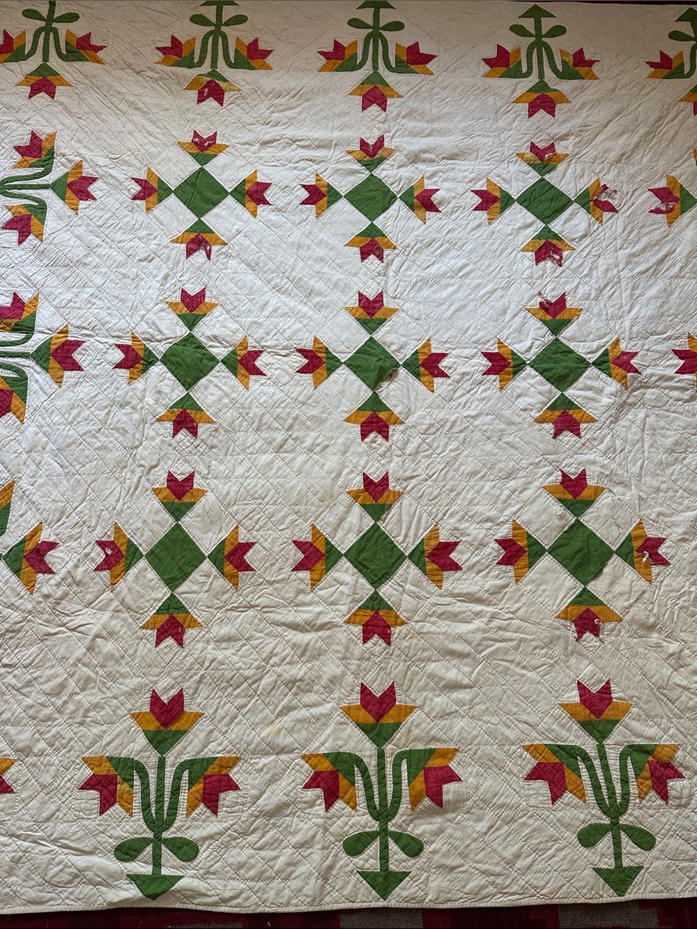 Antique Wandering Foot Tulip Basket Quilt 6ftx6ft